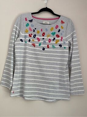Joules NEW HARBOUR LUXE shirt gray w/ colorful leopard and bugs US 8